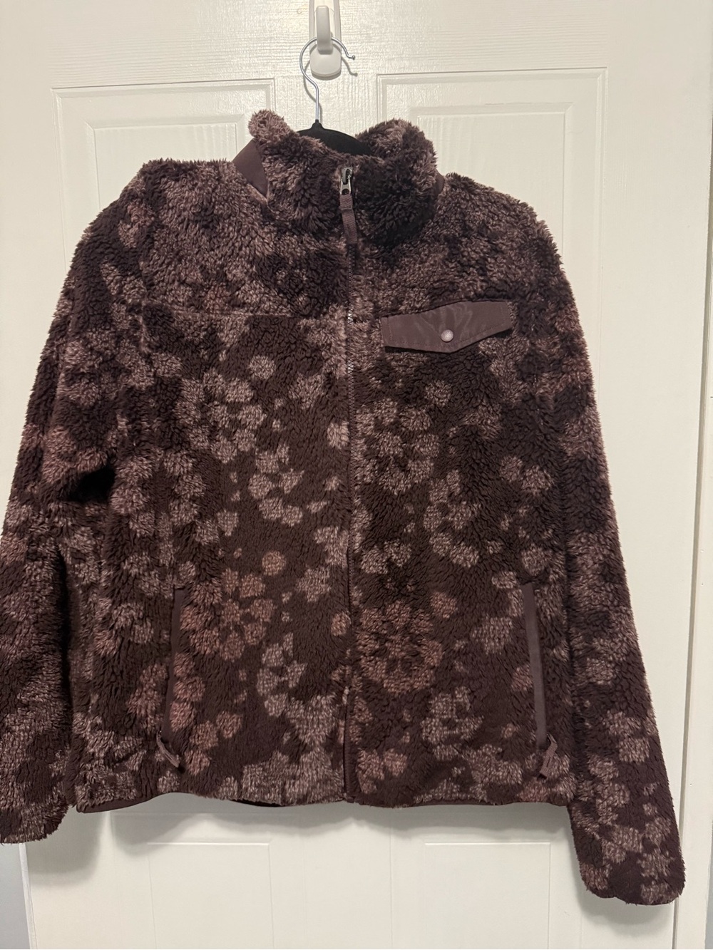 Gerry Women’s Sherpa Fleece Jacket – Burgundy/Purple Pattern – Size Large